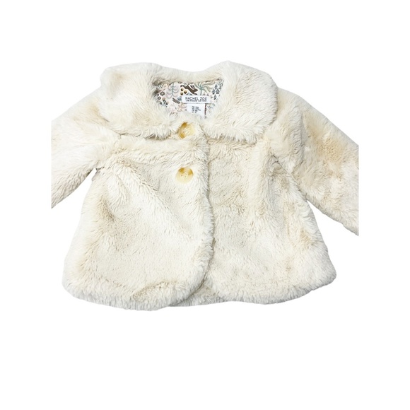 Rachel Zoe Baby Girls Faux Fur Coat Cream Ivory 12M Woodland Lining Snap Closure - Picture 2 of 6